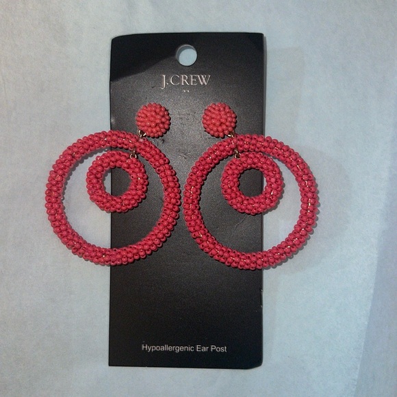 J. Crew Factory Jewelry - J. Crew Factory pink coral hoop beaded statement earrings